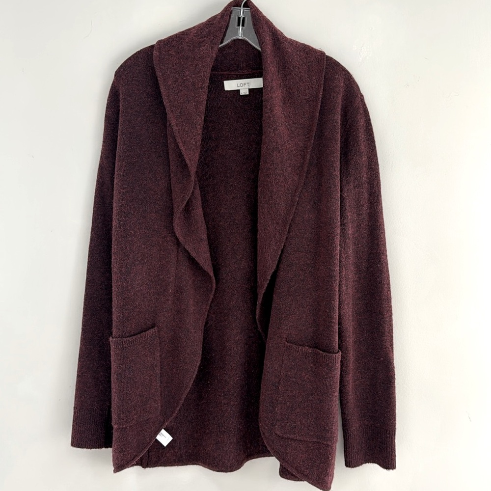 LOFT Women's Burgundy Open Front Sweater